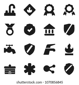 Flat vector icon set - water tap vector, university, medal, protected, flammable, social media, ambulance star, shield
