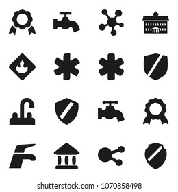 Flat vector icon set - water tap vector, university, medal, protected, flammable, social media, ambulance star, shield