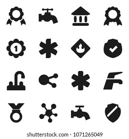 Flat vector icon set - water tap vector, medal, university, protected, flammable, social media, ambulance star, shield