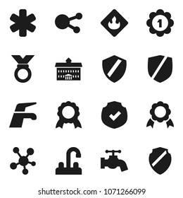 Flat vector icon set - water tap vector, university, medal, protected, flammable, social media, ambulance star, shield