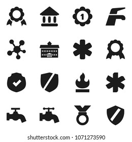 Flat vector icon set - water tap vector, university, medal, protected, flammable, social media, ambulance star, shield