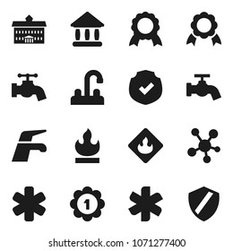 Flat vector icon set - water tap vector, university, medal, protected, flammable, social media, ambulance star, shield