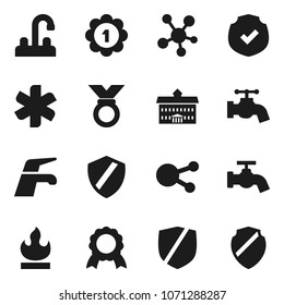 Flat vector icon set - water tap vector, university, medal, protected, flammable, social media, ambulance star, shield