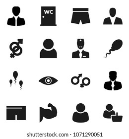 Flat vector icon set - water closet vector, manager, muscule hand, shorts, eye, gender sign, sperm, doctor, user, consumer, customer