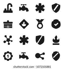 Flat vector icon set - water tap vector, university, medal, protected, flammable, social media, ambulance star, shield