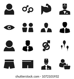 Flat vector icon set - water closet vector, manager, muscule hand, shorts, doctor, eye, gender sign, sperm, user, consumer, customer