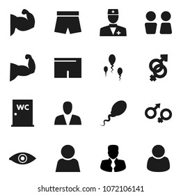 Flat vector icon set - water closet vector, manager, muscule hand, shorts, doctor, eye, gender sign, sperm, user, consumer, customer