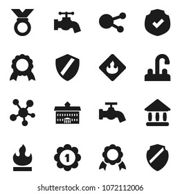 Flat vector icon set - water tap vector, university, medal, protected, flammable, social media, shield