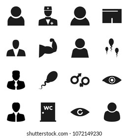 Flat vector icon set - water closet vector, manager, muscule hand, shorts, doctor, eye, gender sign, sperm, user, consumer, customer