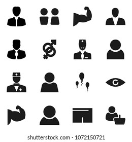 Flat vector icon set - water closet vector, manager, muscule hand, shorts, doctor, eye, gender sign, sperm, user, consumer, customer