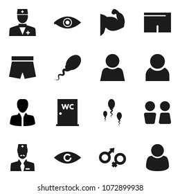 Flat vector icon set - water closet vector, manager, muscule hand, shorts, doctor, eye, gender sign, sperm, user, customer