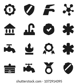 Flat vector icon set - water tap vector, university, medal, protected, flammable, social media, ambulance star, shield