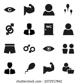 Flat vector icon set - water closet vector, manager, muscule hand, shorts, eye, gender sign, sperm, user, consumer, customer