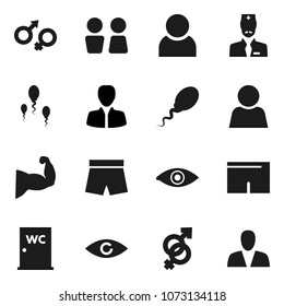 Flat vector icon set - water closet vector, manager, muscule hand, shorts, eye, gender sign, sperm, doctor, user, consumer