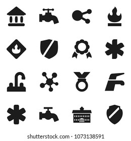 Flat vector icon set - water tap vector, university, medal, protected, flammable, social media, ambulance star, shield