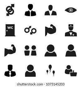 Flat vector icon set - water closet vector, manager, muscule hand, doctor, eye, gender sign, sperm, user, consumer, customer