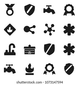 Flat vector icon set - water tap vector, university, medal, protected, flammable, social media, ambulance star, shield