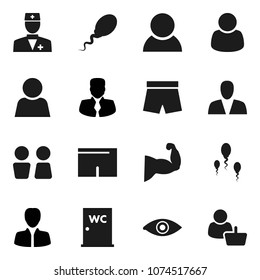 Flat vector icon set - water closet vector, manager, muscule hand, shorts, doctor, eye, sperm, user, consumer, customer