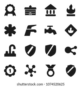 Flat vector icon set - water tap vector, university, medal, protected, flammable, social media, ambulance star, shield