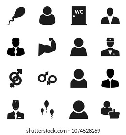 Flat vector icon set - water closet vector, manager, muscule hand, doctor, gender sign, sperm, user, consumer, customer