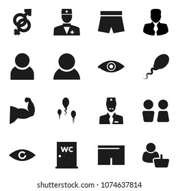 Flat vector icon set - water closet vector, manager, muscule hand, shorts, doctor, eye, gender sign, sperm, user, consumer, customer