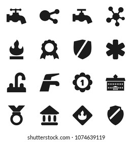 Flat vector icon set - water tap vector, university, medal, protected, flammable, social media, ambulance star, shield