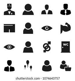 Flat vector icon set - water closet vector, manager, muscule hand, shorts, doctor, eye, gender sign, sperm, user, consumer, customer