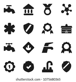 Flat vector icon set - water tap vector, university, medal, protected, flammable, social media, ambulance star, shield