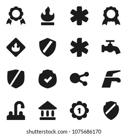 Flat vector icon set - water tap vector, medal, university, protected, flammable, social media, ambulance star, shield