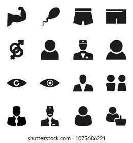Flat vector icon set - water closet vector, manager, muscule hand, shorts, doctor, eye, gender sign, sperm, user, consumer, customer