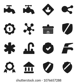 Flat vector icon set - water tap vector, university, medal, protected, flammable, social media, ambulance star, shield