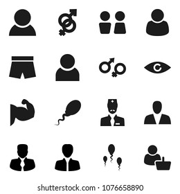 Flat vector icon set - water closet vector, manager, muscule hand, shorts, eye, gender sign, sperm, doctor, user, consumer, customer