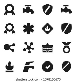 Flat vector icon set - water tap vector, university, medal, protected, flammable, social media, ambulance star, shield