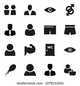 Flat vector icon set - water closet vector, manager, muscule hand, shorts, eye, gender sign, sperm, user, consumer, customer