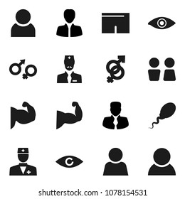 Flat vector icon set - water closet vector, manager, muscule hand, shorts, doctor, eye, gender sign, sperm, user, consumer