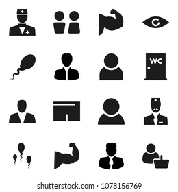 Flat vector icon set - water closet vector, manager, muscule hand, shorts, doctor, eye, sperm, user, consumer, customer