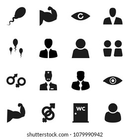 Flat vector icon set - water closet vector, manager, muscule hand, eye, gender sign, sperm, doctor, user, consumer, customer