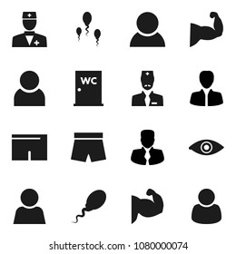 Flat vector icon set - water closet vector, manager, muscle hand, shorts, doctor, eye, sperm, user, consumer, customer