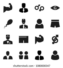 Flat vector icon set - water closet vector, manager, muscle hand, shorts, doctor, eye, gender sign, sperm, user, consumer, customer