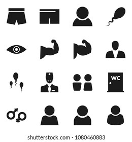 Flat vector icon set - water closet vector, muscle hand, shorts, eye, gender sign, sperm, doctor, user, consumer, customer
