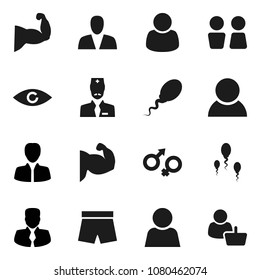 Flat vector icon set - water closet vector, manager, muscle hand, shorts, eye, gender sign, sperm, doctor, user, consumer, customer