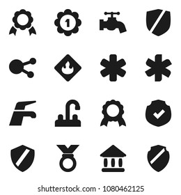 Flat vector icon set - water tap vector, medal, university, protected, flammable, social media, ambulance star, shield