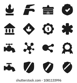Flat vector icon set - water tap vector, university, medal, protected, flammable, social media, ambulance star, shield