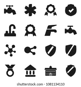 Flat vector icon set - water tap vector, university, medal, protected, social media, ambulance star, shield