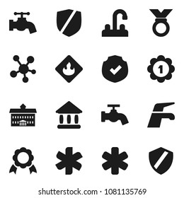 Flat vector icon set - water tap vector, university, medal, protected, flammable, social media, ambulance star, shield