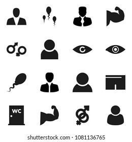 Flat vector icon set - water closet vector, manager, muscule hand, shorts, eye, gender sign, sperm, user, consumer, customer