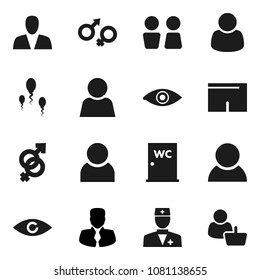 Flat vector icon set - water closet vector, manager, shorts, doctor, eye, gender sign, sperm, user, consumer, customer