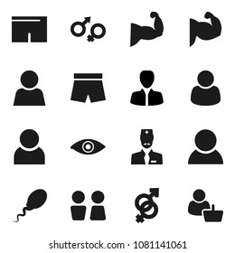 Flat vector icon set - water closet vector, manager, muscule hand, shorts, eye, gender sign, sperm, doctor, user, consumer, customer