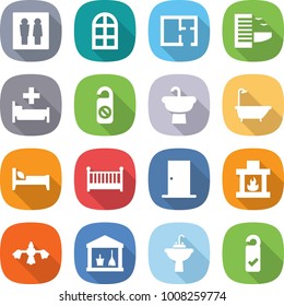 flat vector icon set - wc vector, arch window, plan, hotel, hospital, do not distrub, sink, bath, bed, crib, door, fireplace, hard reach place cleaning, utility room, water tap, please clean