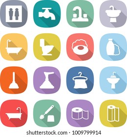 flat vector icon set - wc vector, water tap, sink, bath, toilet, soap, shampoo, plunger, hanger, brush, paper, towel